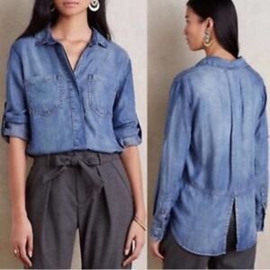 Cloth & Stone Chambray Split-Back Button Up Shirt size S Small